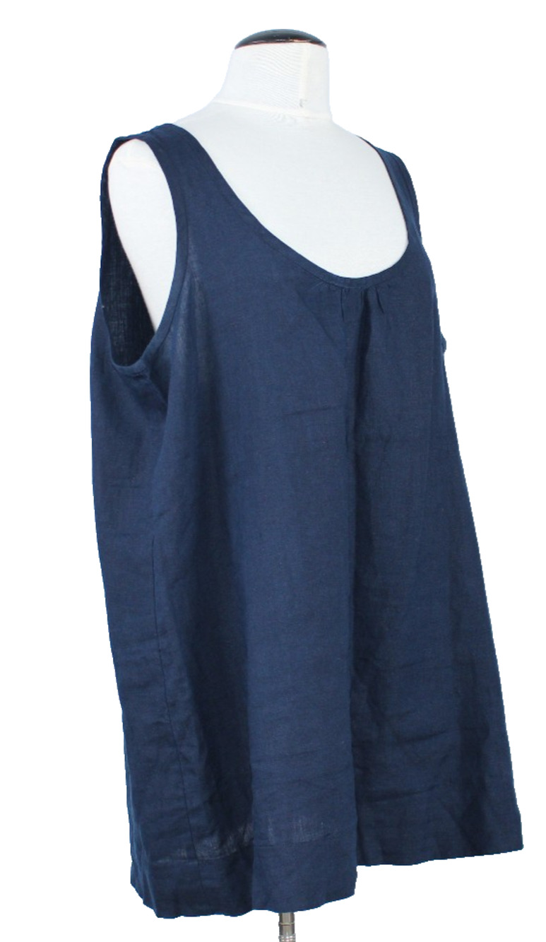 A5 Auth EILEEN FISHER Navy Blue Sleeveless Linen Blend Top Blouse Size 1X